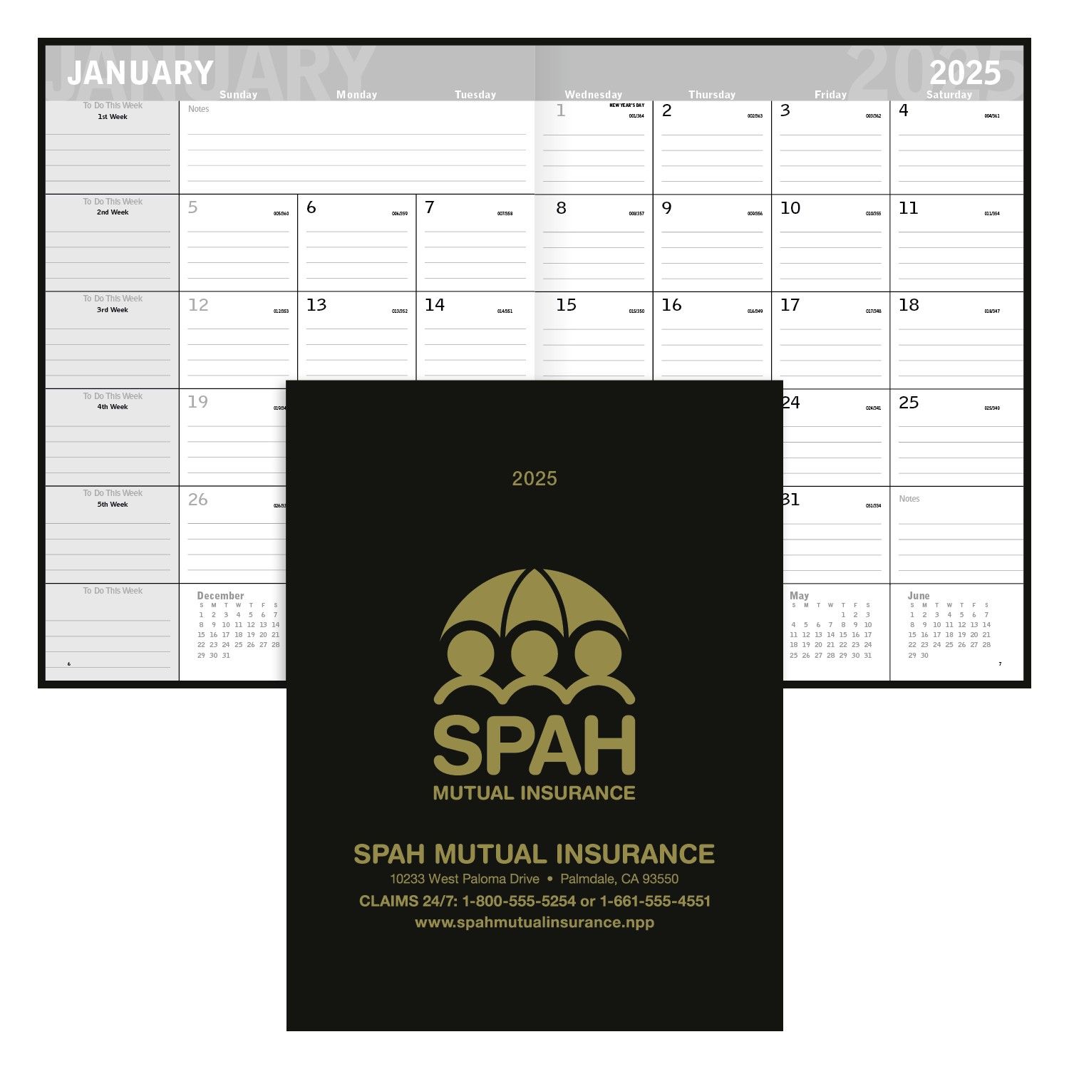 black planner with gold lettering