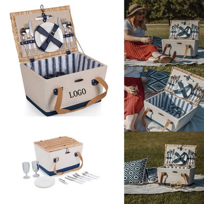 Spacious Rectangular Canvas-Wood Dining Set Basket